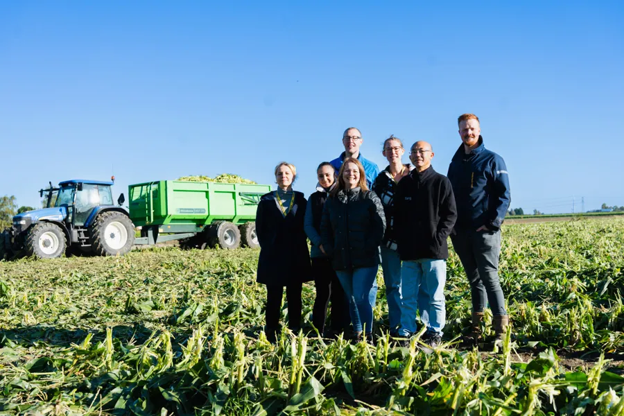 Het team van Farm Pack in het maïsveld